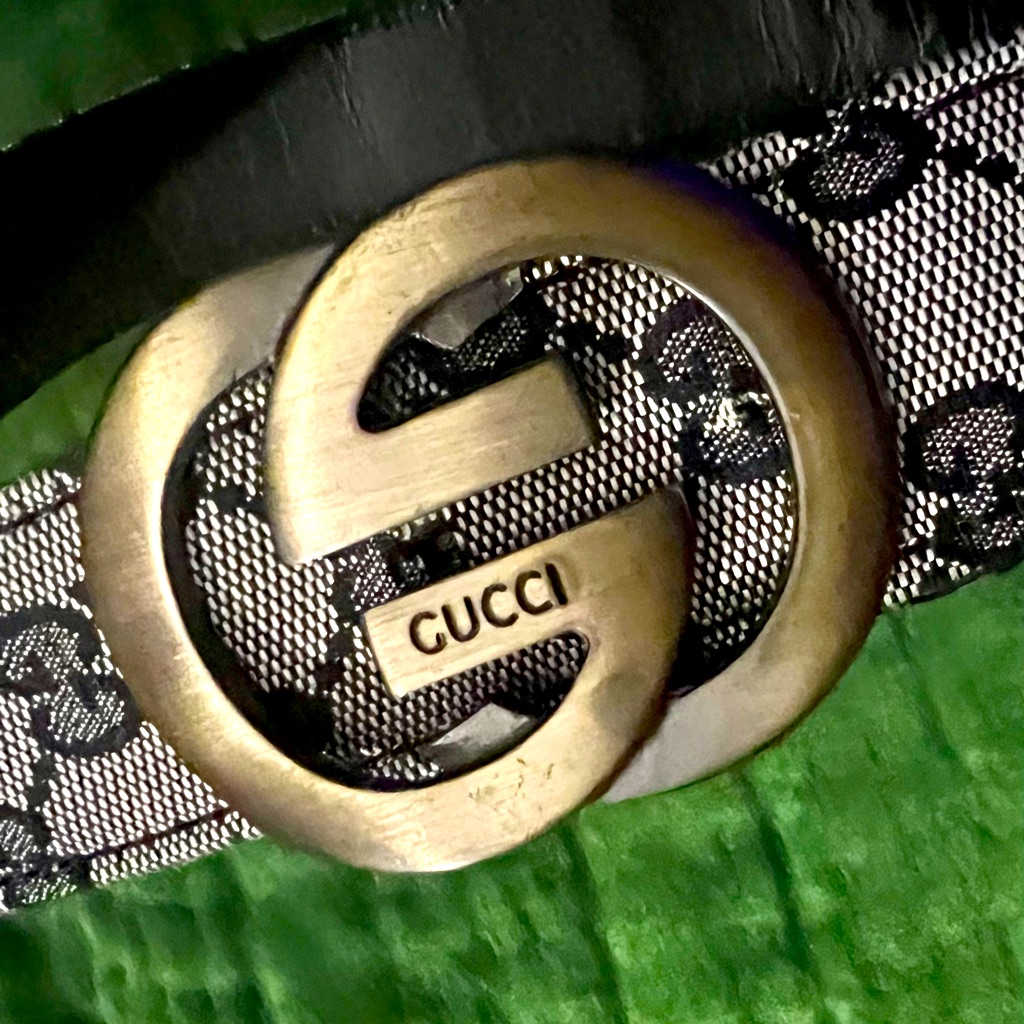 Vintage Belt, Good Used Condition! Double “G” Logo Buckle & Design On Fabric!